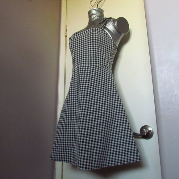 Black and White Gingham Mini Fit and Flare Cottagecore Picnic Chic Dress Small - Picture 5 of 10